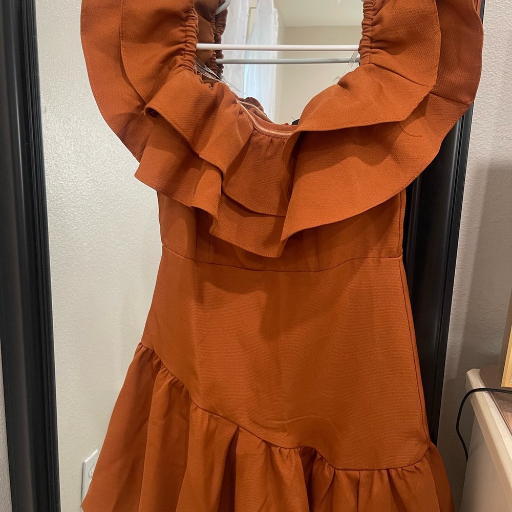 DO+BE Off the Shoulder Burnt Orange Dress